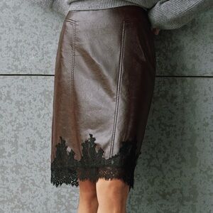 Beautiful faux leather skirt with lace